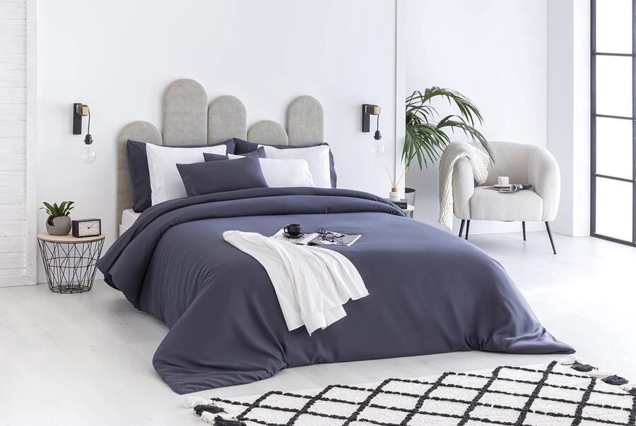 Stunq Zachte microvezel dekbedovertrek donkergrijs voor groot tweepersoonsbed 240 x 260 cm Deken