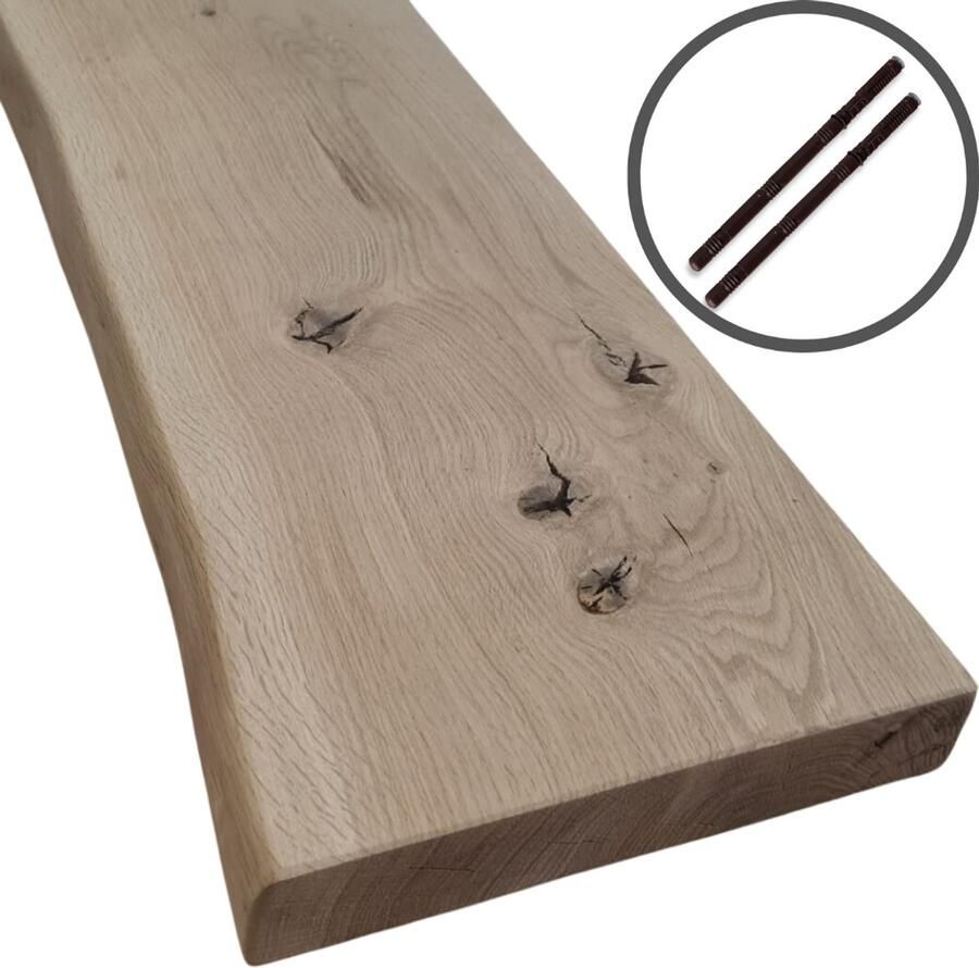 Stylingathome Wandplank Zwevend Eiken – 80x20x2cm – Incl. Montage handleiding Gaten voorgeboord – Incl. 2 st. Blinde plankdragers Boekenplank