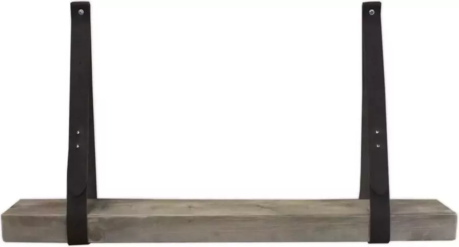 Stylingathome Wandplank Steigerhout Hout Incl. 2 st. verstelbare Leren plankdragers Bruin Boekenplank 80cm lang - Foto 2