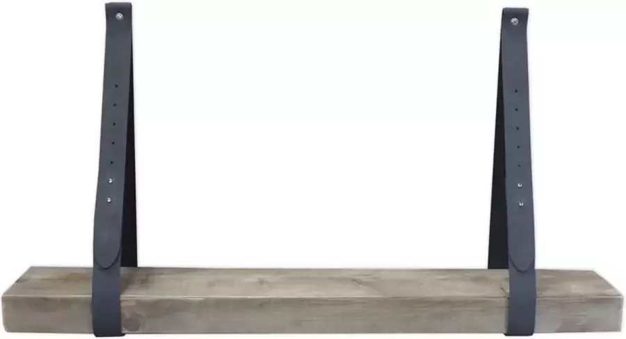 Stylingathome Wandplank Steigerhout Hout Incl. 2 st. verstelbare Leren plankdragers Grijs Boekenplank 80cm lang - Foto 2