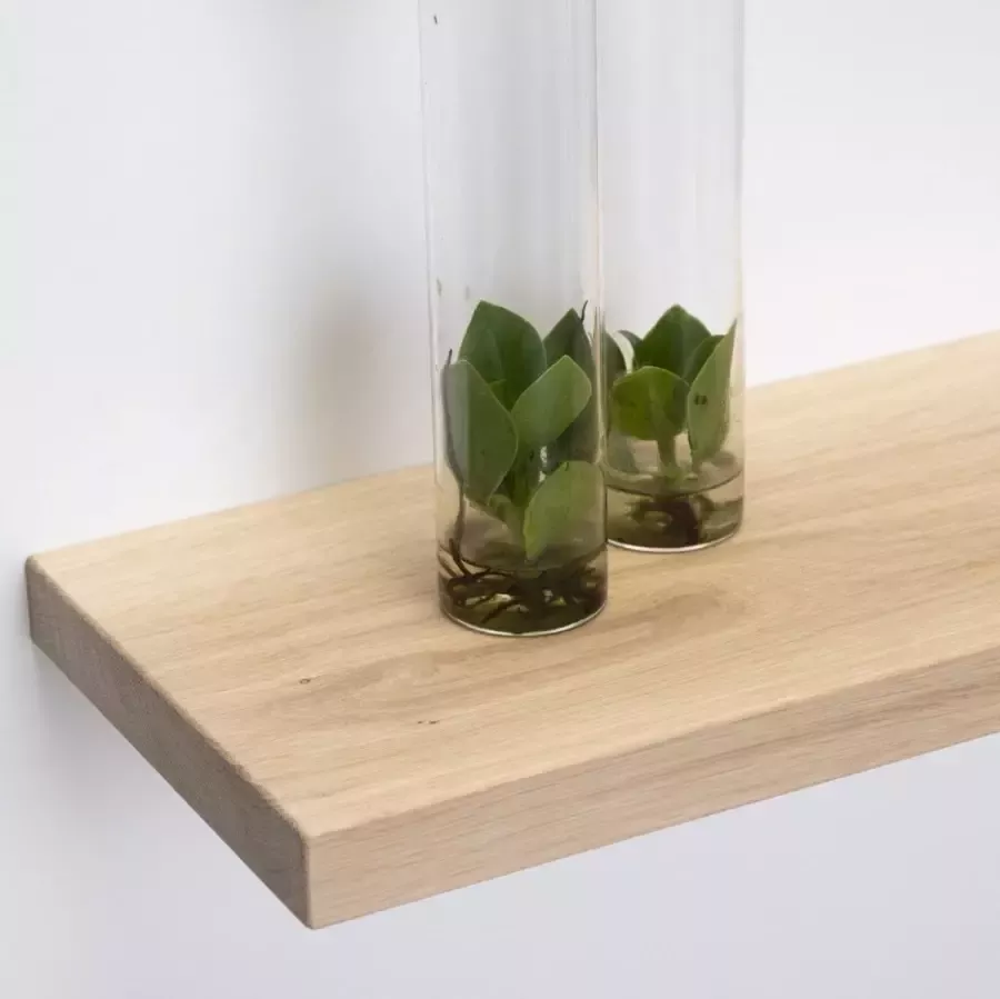 Stylingathome Wandplank Zwevend Eiken – 120x20x2cm – Incl. Montage handleiding Gaten voorgeboord – Incl. 3 st. Blinde plankdragers Boekenplank - Foto 2