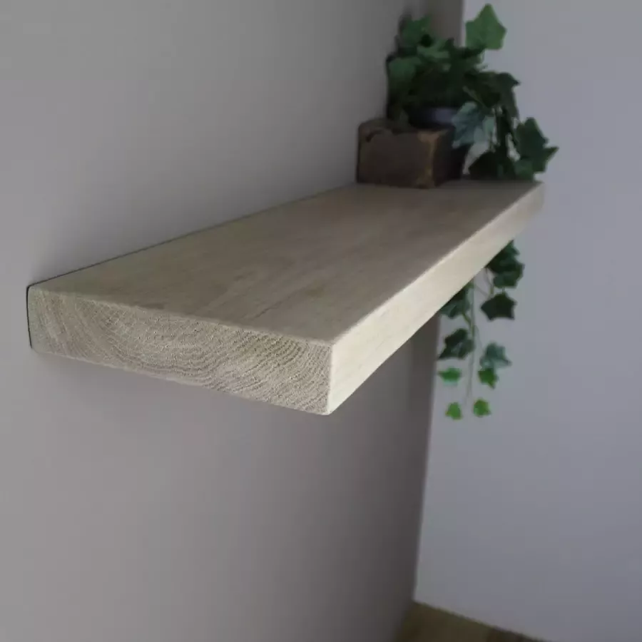 Stylingathome Wandplank Zwevend Eiken – 120x21x4cm – Incl. Montage handleiding Gaten voorgeboord – Incl. 3 st. Blinde plankdragers