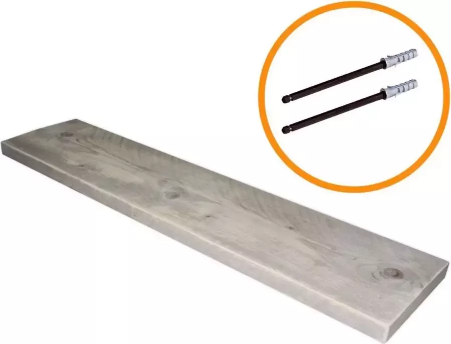 Stylingathome Wandplank Zwevend Steigerhout – 100x19x3cm – Incl. Montage handleiding Gaten voorgeboord – Incl. 3 st. Blinde plankdragers Boekenplank 100x19x3cm