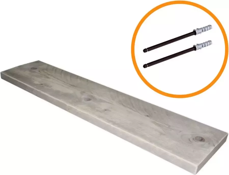 Stylingathome Wandplank Zwevend Steigerhout – 160x19x3cm – Incl. Montage handleiding Gaten voorgeboord – Incl. 4 st. Blinde plankdragers Boekenplank 160x19x3cm