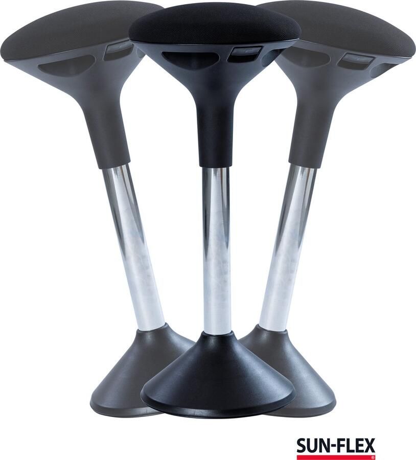 SUN-FLEX Active ergonomische balanskruk zwart versterkt de rug verstelbaar in hoogte 62-71 cm belasting 120 kg Zweedse kwaliteit