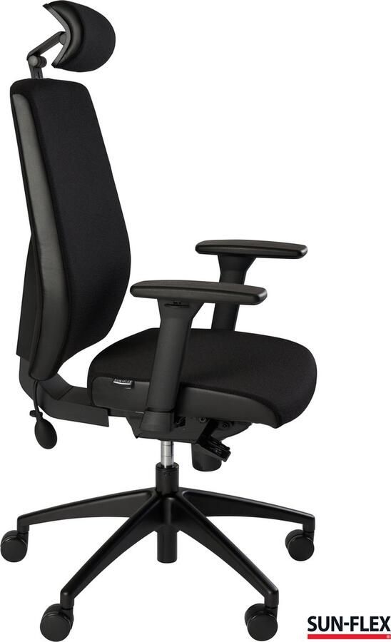 SUN-FLEX OFFICECHAIR HB Ergonomische bureaustoel Zweedse kwaliteit goede prijs kwaliteit verhouding lendensteun oppompbaar afneembare 4D armleuningen en 3D hoofdsteun volledig instelbaar recyclebare materialen belasting tot 120 kg