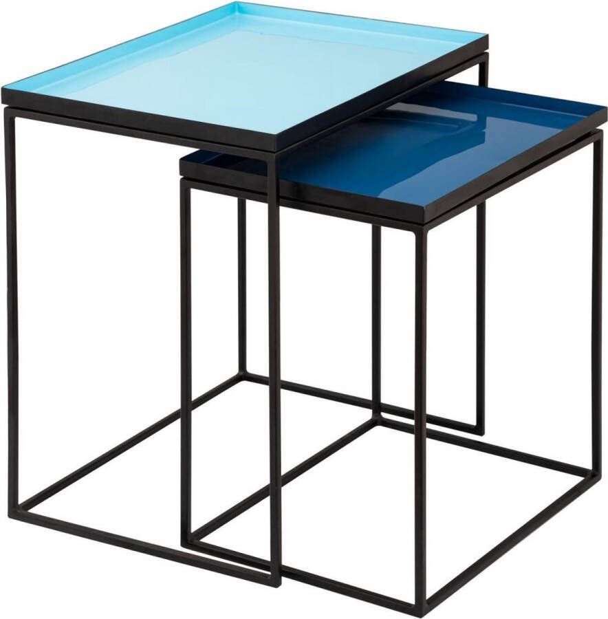 Sunfield bijzettafel set van 2 bijzettafels Hoogte 45 cm Strakke tafellamp Decoratieve Copenhagen salontafel Zwart Blauw