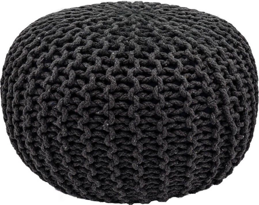 Sunfield Gebreide Poef Grof gebreid Katoen Ø 55 cm hoogte 37 cm Zwart