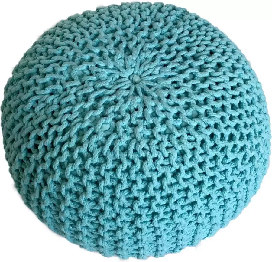 Sunfield Gebreide Poef Velours Poef Kwalitatief Vloerkussens vele stijlen 55x37cm Blauw