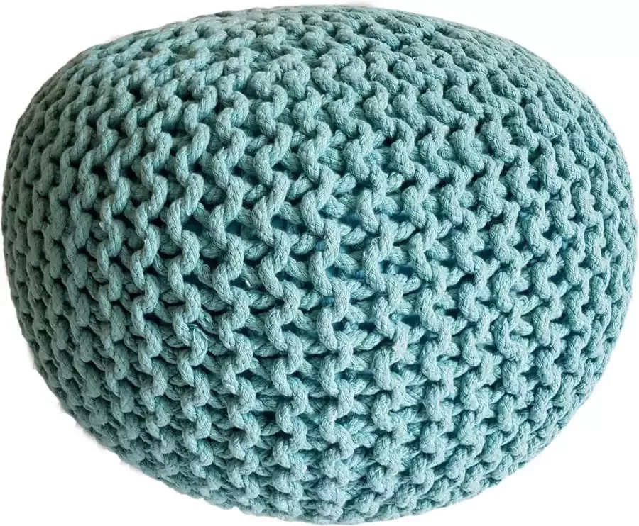 Sunfield Gebreide Poef Velours Poef Kwalitatief Vloerkussens vele stijlen 55x37cm Lichtblauw