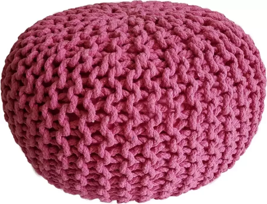 Sunfield Gebreide Poef Velours Poef Kwalitatief Vloerkussens vele stijlen 55x37cm Roze