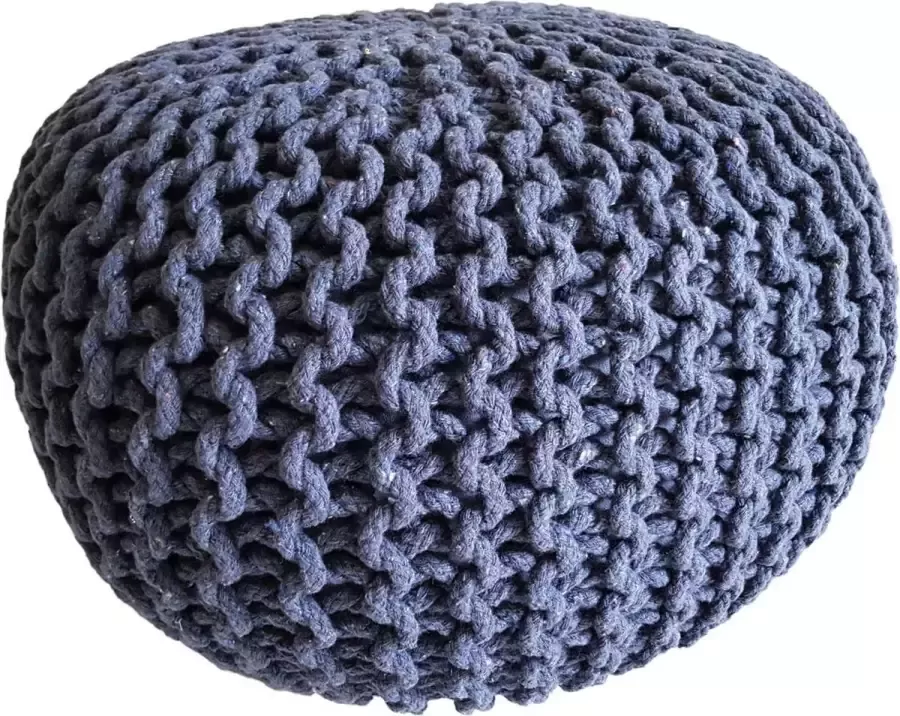 Sunfield Gebreide Poef Velours Poefs Rond Kwalitatief Vloerkussens Vele Stijlen 55x37cm Blauw