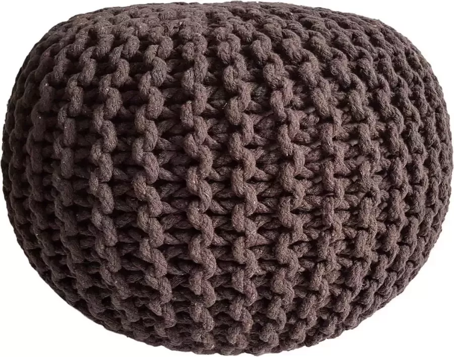 Sunfield Gebreide Poef Velours Poefs Rond Kwalitatief Vloerkussens Vele Stijlen 55x37cm Bruin