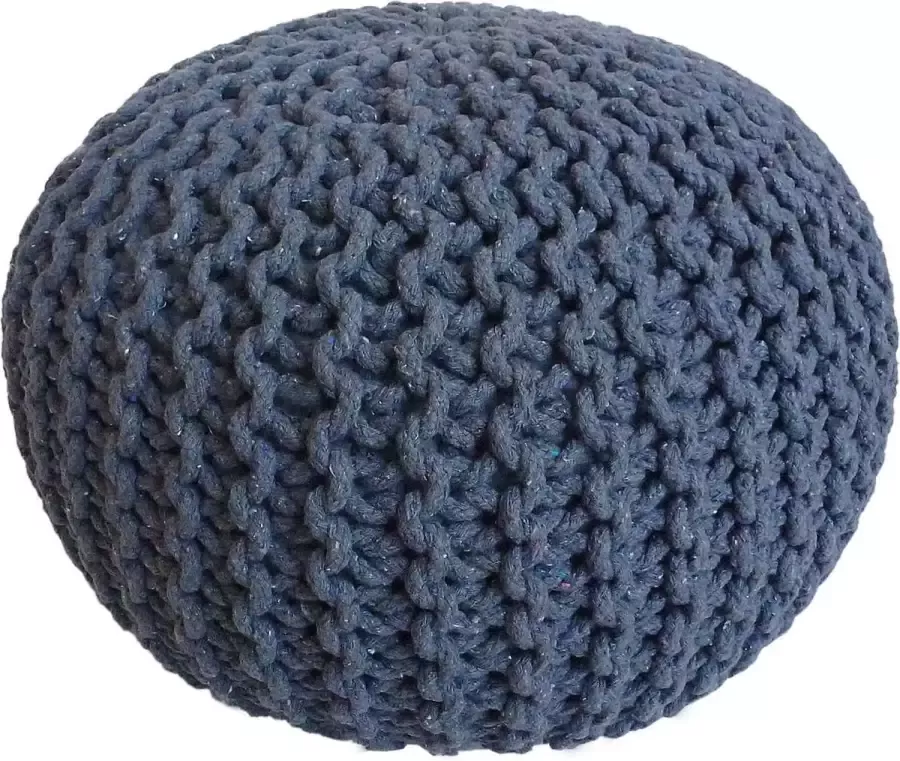 Sunfield Gebreide Poef Velours Poefs Rond Kwalitatief Vloerkussens vele stijlen 55x37cm Donkerblauw