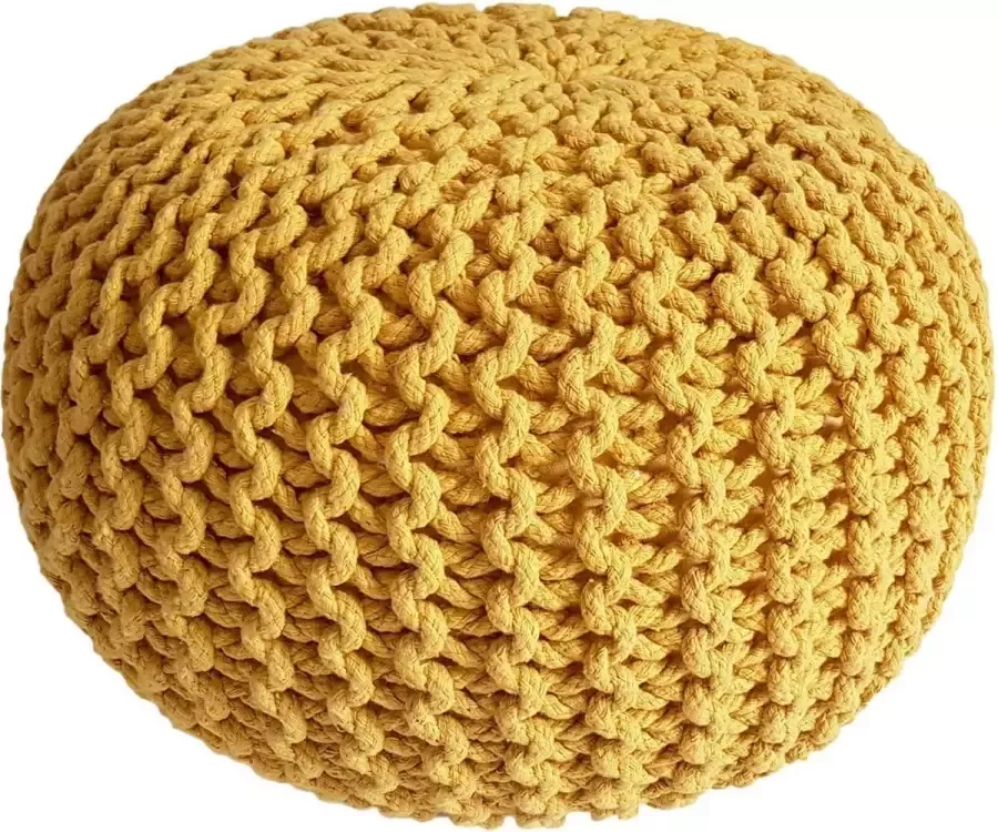 Sunfield Gebreide Poef Velours Poefs Rond Kwalitatief Vloerkussens Vele Stijlen 55x37cm Geel
