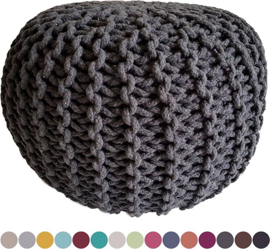 Sunfield Gebreide Poef Velours Poefs Rond Kwalitatief Vloerkussens Vele Stijlen 55x37cm Grijs
