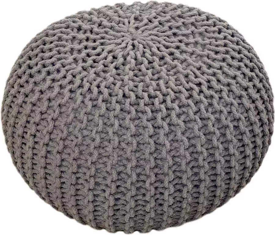 Sunfield Gebreide Poef Velours Poefs Rond Kwalitatief Vloerkussens vele stijlen 55x37cm Grijs
