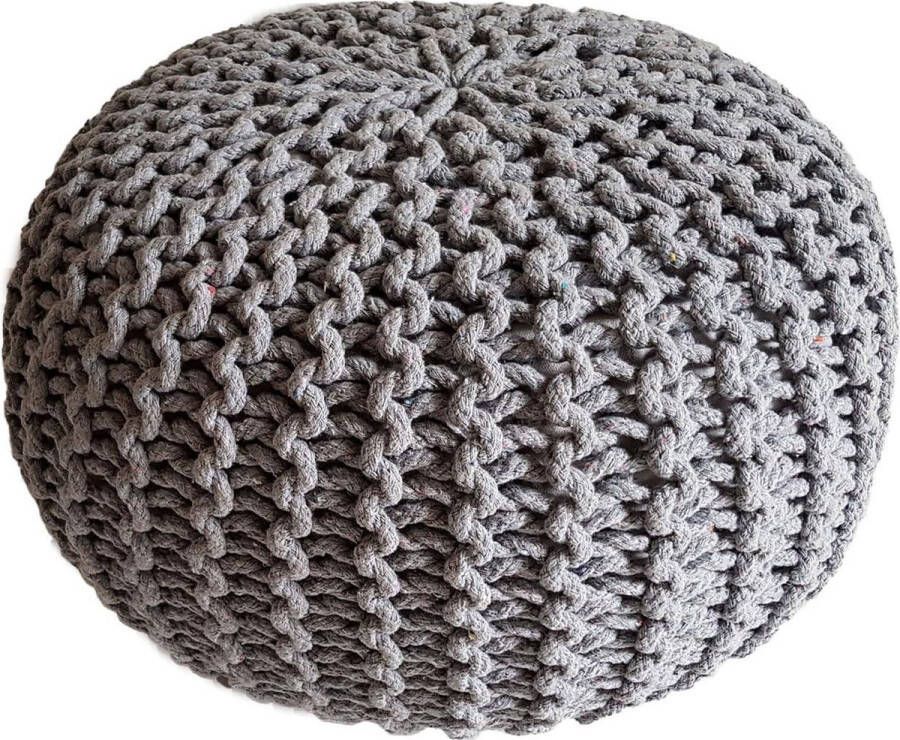Sunfield Gebreide Poef Velours Poefs Rond Kwalitatief Vloerkussens Vele Stijlen 55x37cm Grijs - Foto 2