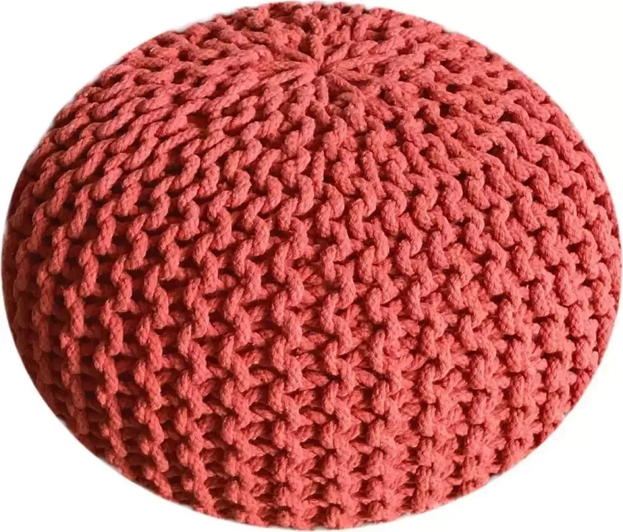 Sunfield Gebreide Poef Velours Poefs Rond Kwalitatief Vloerkussens Vele Stijlen 55x37cm Oranje