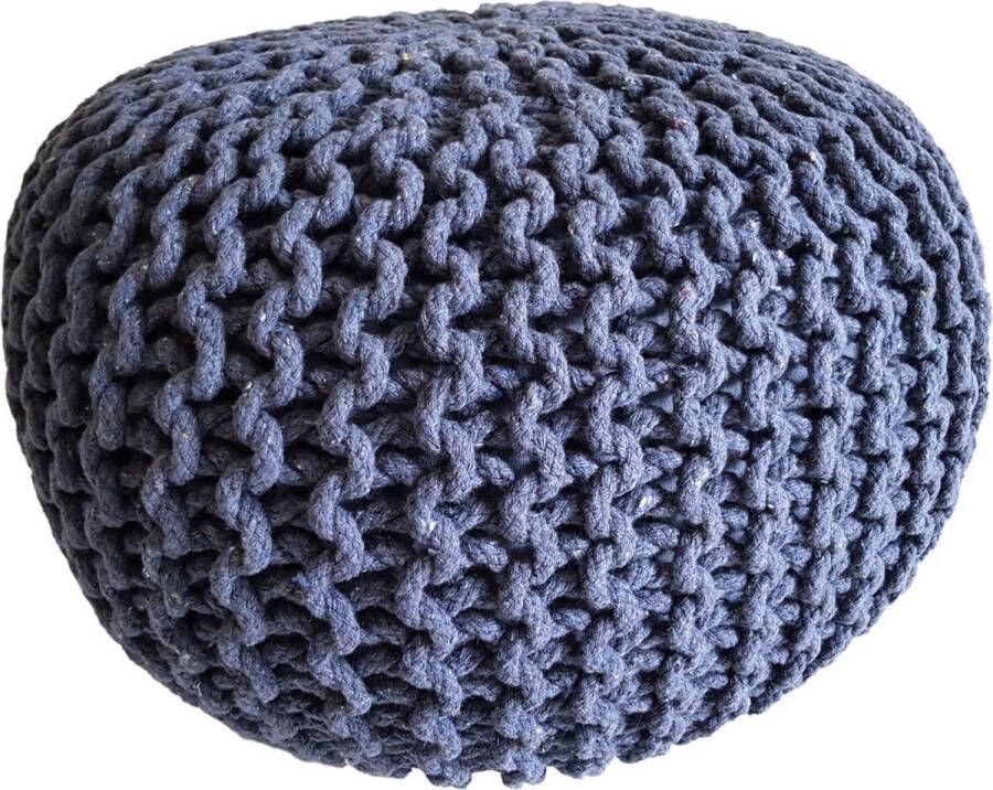 Sunfield Poef Gebreide Poef Rond Vloerkussen 45 x 45 cm Blauwgrijs