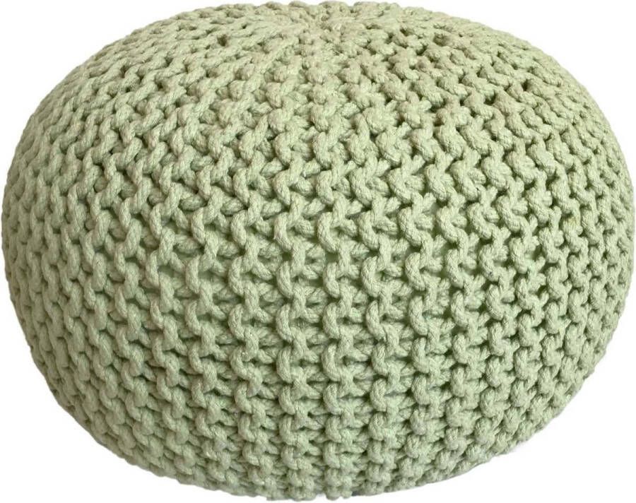 Sunfield Poef Gebreide Poef Rond Vloerkussen 45 x 45 cm Groen