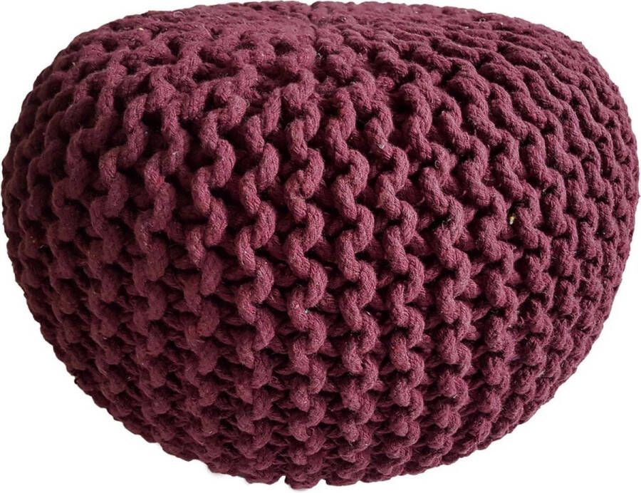 Sunfield Poef Gebreide Poef Rond Vloerkussen 45 x 45 cm Paarsrood