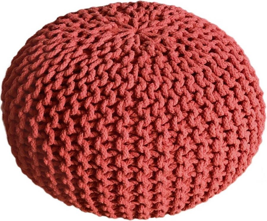 Sunfield Poef Gebreide Poef Rond Vloerkussen 45 x 45 cm Roest Oranje