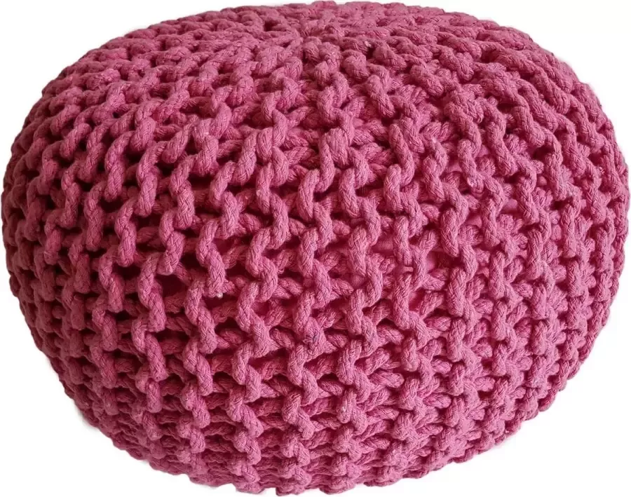 Sunfield Poef Gebreide Poef Rond Vloerkussen 45 x 45 cm Roze