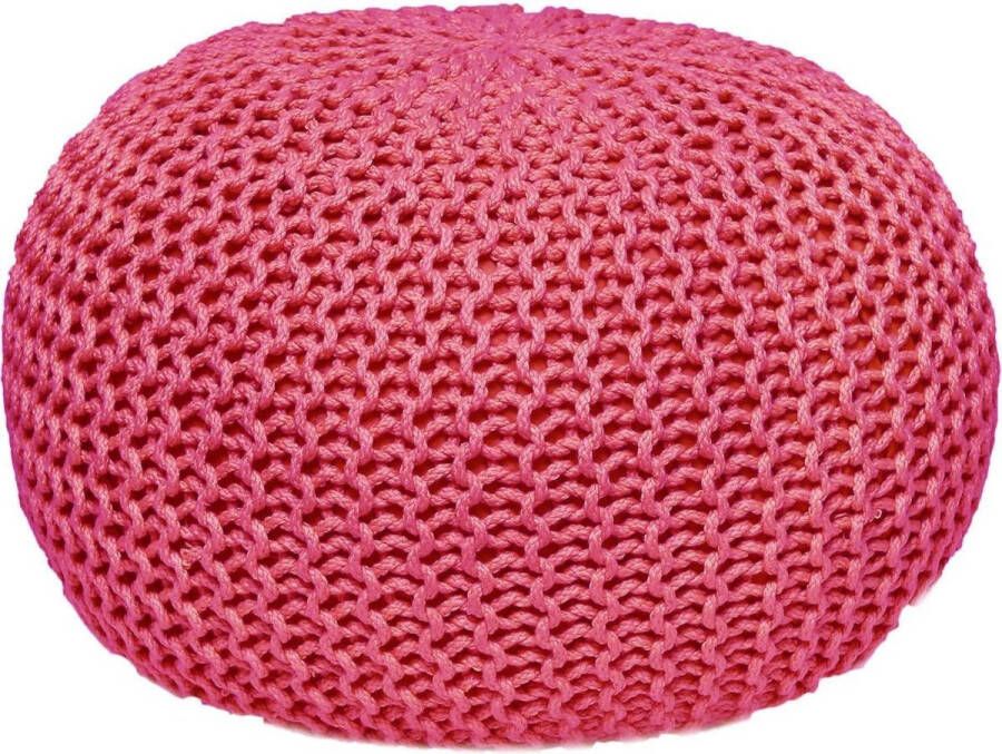 Sunfield Poef Gebreide Poef Rond Vloerkussen 55 x 55 cm Roze