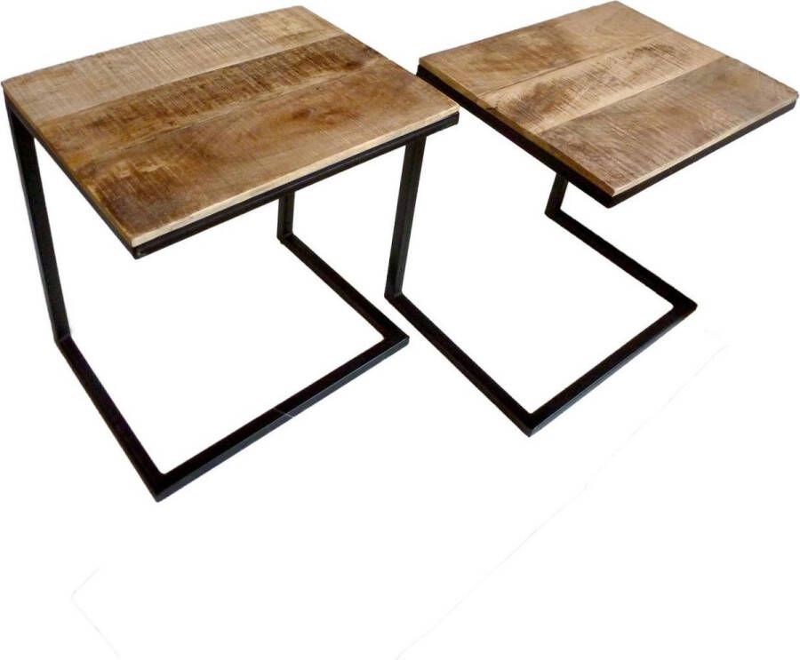 Sunfield Salontafel Set van 2 Woonkamertafel Set Bijzettafel Atlanta Metalen frame zwart