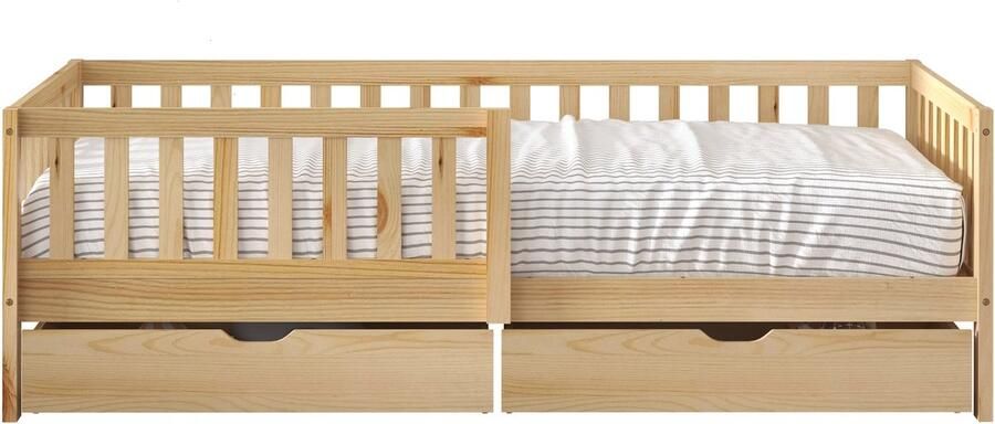 Sunny Isa Kinderbed – Met 2 Opberglades – Kinderbed met Uitvalbeveiliging 206 x 98 cm – Peuterbed Meisjes en Jongens – FSC 100% Hout – Met Lattenbodem –Exclusief Matras – Naturel - Foto 2