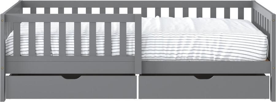 Sunny Isa Kinderbed – Met 2 Opberglades – Kajuitbed met Uitvalbeveiliging 206 x 98 cm – Peuterbed Meisjes en Jongens – FSC 100% Hout – Met Lattenbodem – Exclusief Matras Grijs - Foto 2