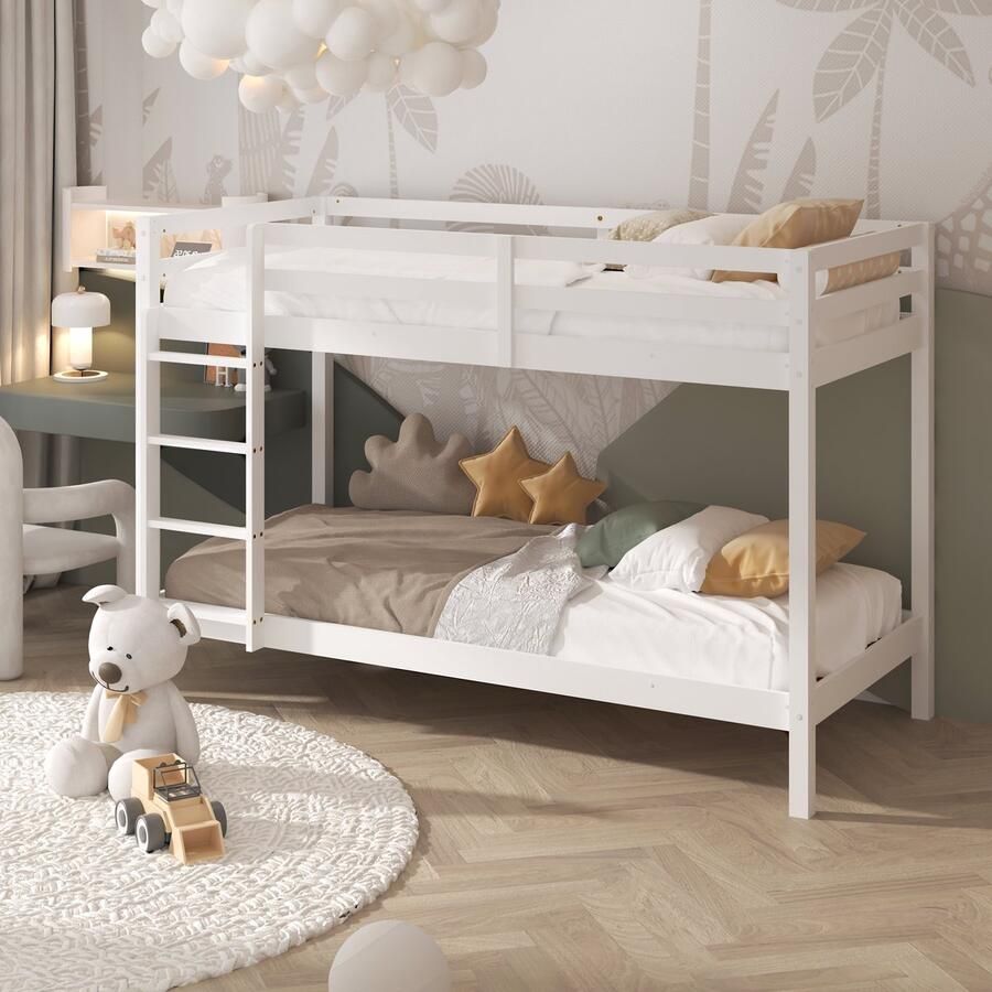 Sunny Jip Stapelbed – Met 2 Slaapplekken – Met Uitvalbeveiliging en rechte ladder 208 x 97 x 140 cm – Peuterbed Meisjes en Jongens – FSC 100% Hout – Met Lattenbodems – Kinderstapelbed Exclusief Matrassen – Wit