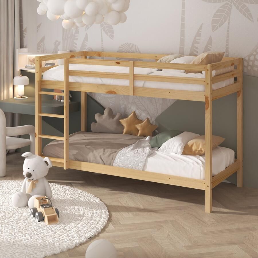 Sunny Jip Stapelbed – Met 2 Slaapplekken – Met Uitvalbeveiliging en rechte ladder 208 x 97 x 140 cm – Peuterbed Meisjes en Jongens – FSC 100% Hout – Met Lattenbodems – Kinderstapelbed Exclusief Matrassen – Naturel