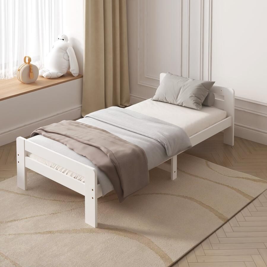 Sunny Olla Kinderbed – Kinderbed 200 x 90 – 205 5 x 98 x 61 cm – Peuterbed Meisjes en Jongens – FSC 100% Hout – Met Lattenbodem –Exclusief Matras – Wit