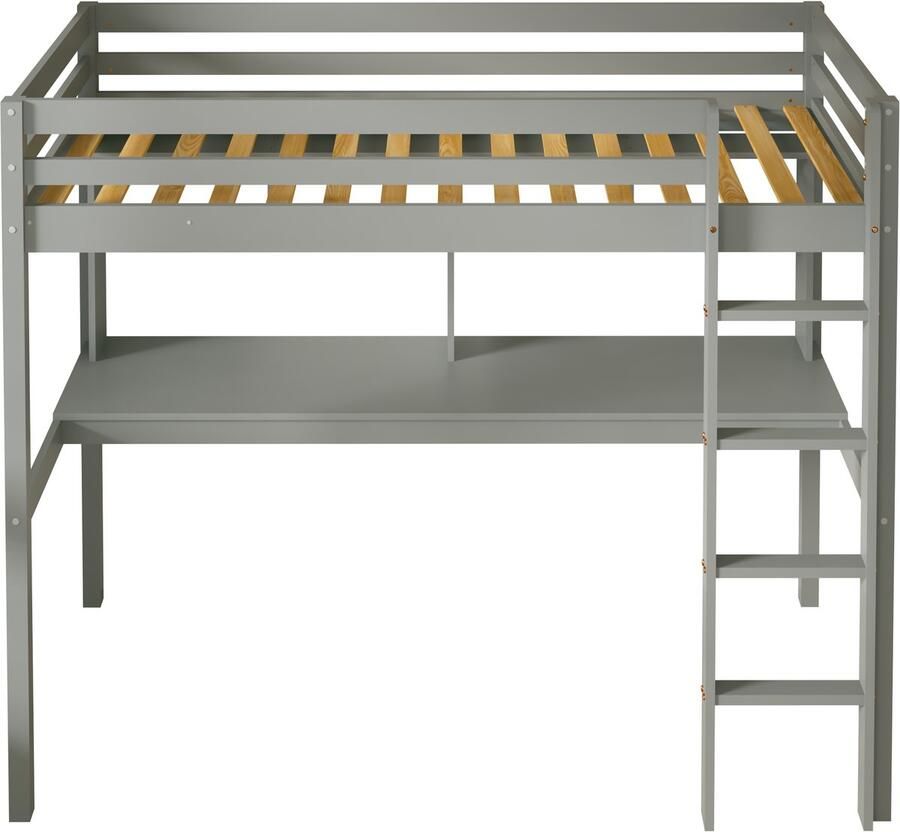 Sunny Sil Hoogslaper – Kinderbed Met Bureau – Met Boekenplank Met Uitvalbeveiliging en rechte ladder 208 x 97 x 172 cm – Peuterbed Meisjes en Jongens – FSC 100% Hout – Met Lattenbodem Exclusief Matras – Grijs - Foto 2