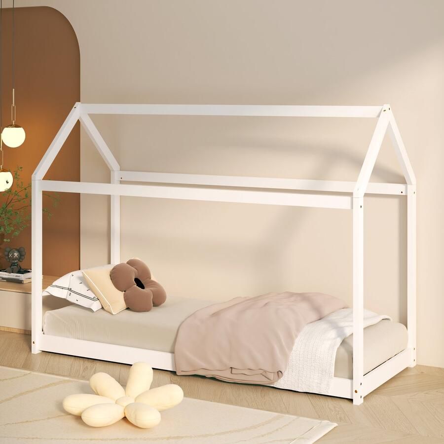 Sunny Zoey Bedhuisje – Kinderbed 206 x 98 x 154 cm – Peuterbed Meisjes en Jongens – FSC 100% Hout – Huisbed 90x200 Met Lattenbodem Exclusief Matras – Wit
