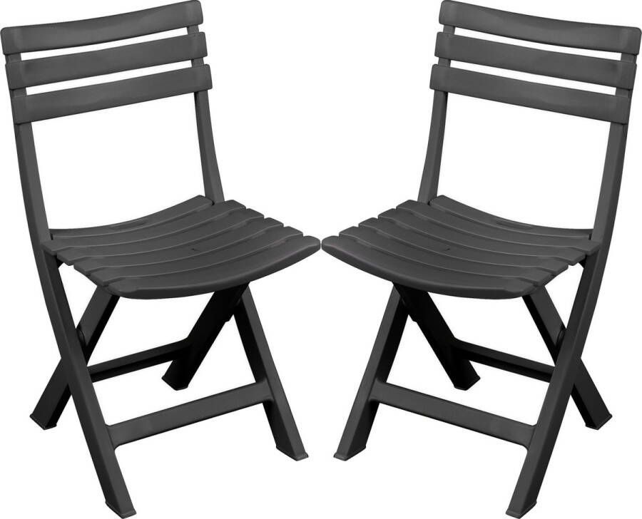 Sunnydays Klapstoel voor buiten binnen 2x donkergrijs 41 x 79 cm stevig kunststof Bijzet stoelen Klapstoelen