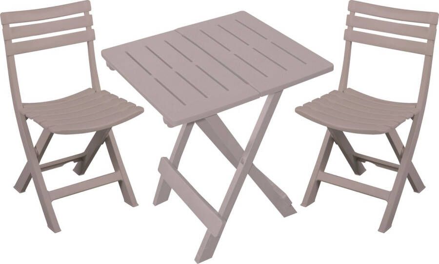 Sunnydays Klapstoelen 2x met bijzettafeltje set buiten beige kunststof Klapstoelen