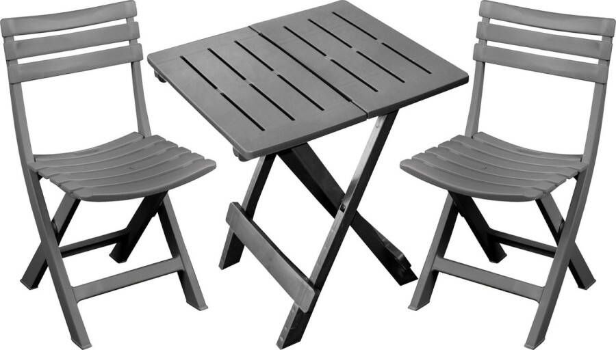 Sunnydays Klapstoelen 2x met bijzettafeltje set buiten donkergrijs kunststof Klapstoelen