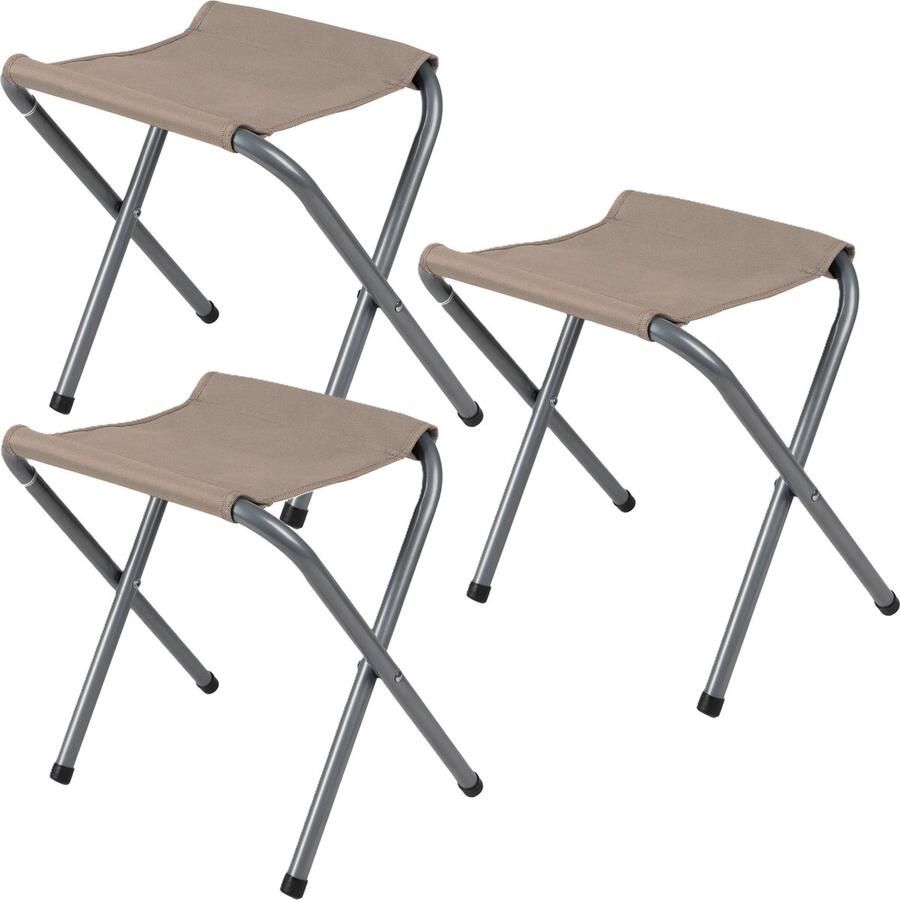 Sunnydays Camping outdoor krukje 3x Inklapbaar beige 33 x 27 x 35 cm metaal polyester