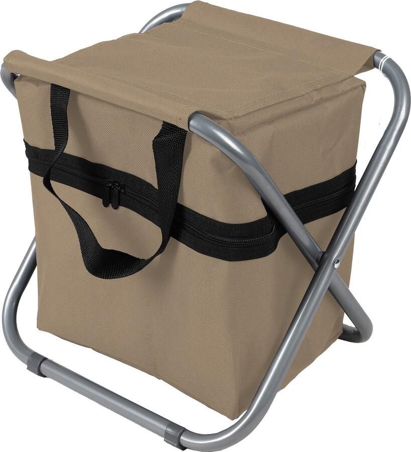 Sunnydays Camping outdoor krukje met koeltas ineen Inklapbaar beige 33 x 27 x 35 cm spullen opbergen