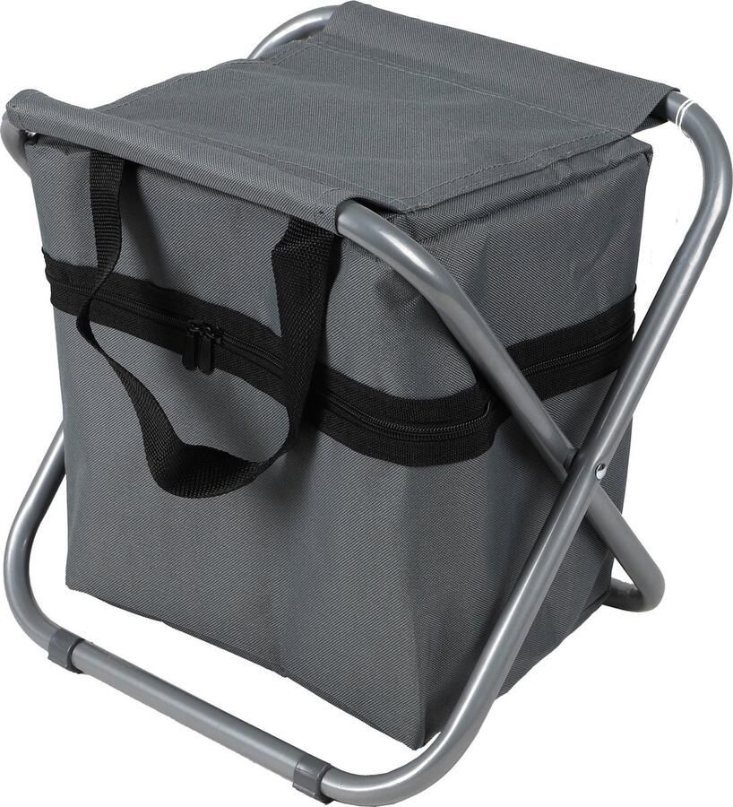 Sunnydays Camping outdoor krukje met koeltas ineen Inklapbaar grijs 33 x 27 x 35 cm spullen opbergen