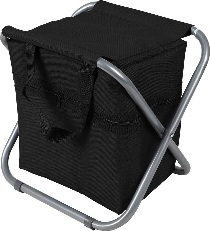 Sunnydays Camping outdoor krukje met koeltas ineen Inklapbaar zwart 33 x 27 x 35 cm spullen opbergen