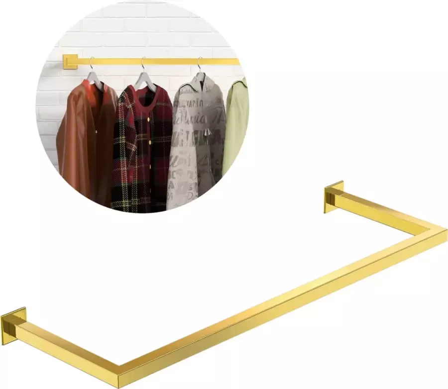 Sunnyhome Kledingstang voor aan de Muur – Kledingroede – Kledingrek – Goud – Metaal – 90x30 cm - Foto 2