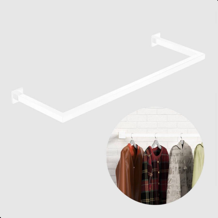 Sunnyhome Kledingstang voor aan de Muur – Kledingroede – Kledingrek – Wit – Metaal – 90x30 cm - Foto 2