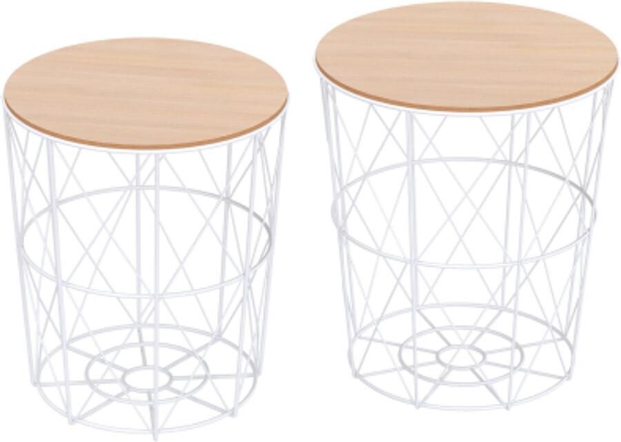 Superonlinebolt.hu 2 bijzettafel salontafel natural white set 2 stuks metalen woonkamer slaapkamer Ø 40 x lavalamp MDF