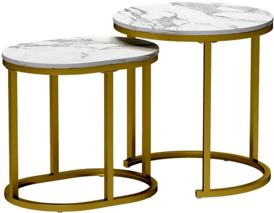 Superonlinebolt.hu Salontafel ca. 2 stapelbare bijzettafels met stalen frame salontafel in de woonkamer slaapkamer wit