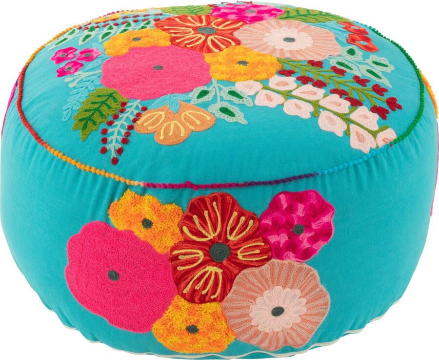 Supervintage velours poef met geborduurde bloemen 10 x 50 cm