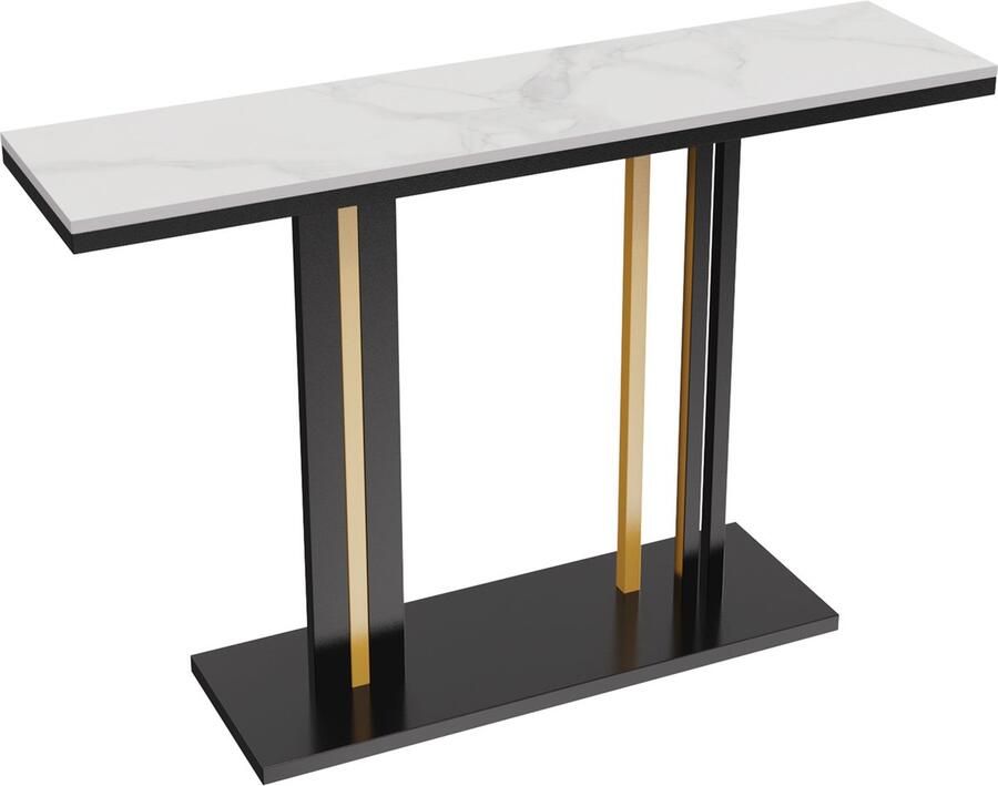 SureDeal Depot SureDeal Consoletafel Huiskamer Luxe Goud Wit Tafelblad 118x30x78 cm Bijzettafel Wandtafel Design Gangkast Kast